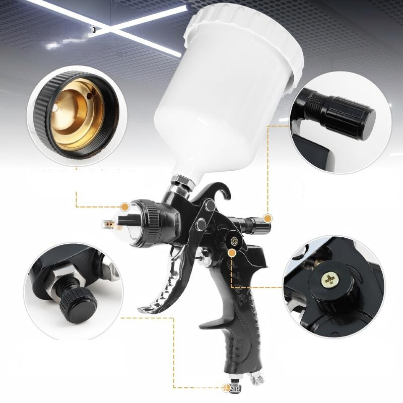 Juodas 2008 m. purškimo pistoleto komplektas, automobilio lakštinio metalo latekso dažai pneumatinis dažų pistoletas, didelis rūkas, cheminis pistoletas