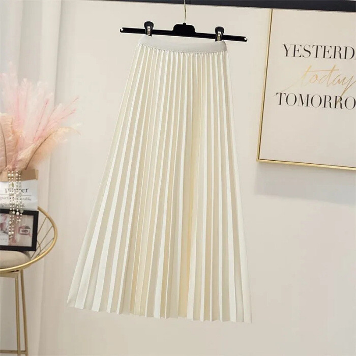 Почувствайте драпировката на плисираната пола 2024 г., нов стил, пролет и есен, универсална, тънка, голяма, широка плисирана пола със средна дължина, А-силует