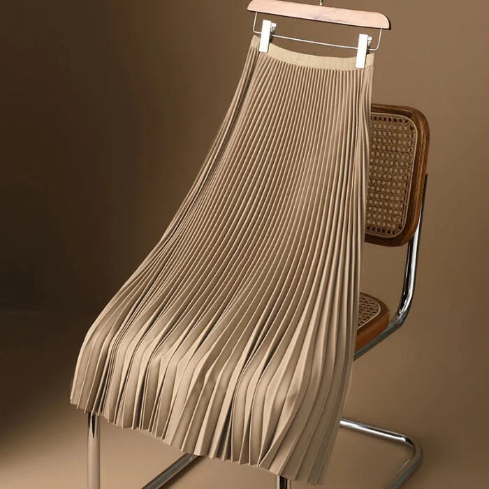 Почувствайте драпировката на плисираната пола 2024 г., нов стил, пролет и есен, универсална, тънка, голяма, широка плисирана пола със средна дължина, А-силует