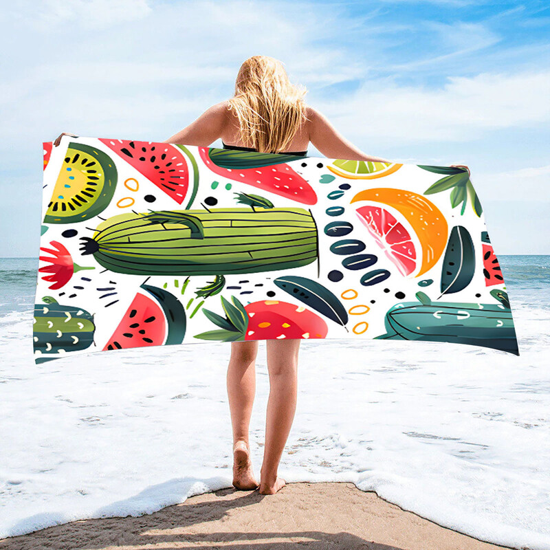 Tarpvalstybinis karštas išpardavimas spausdintas paplūdimio rankšluostis spalvingų vaisių pakrantės atostogų paplūdimio rankšluostis sugeriantis greitai džiūstantis rankšluostis