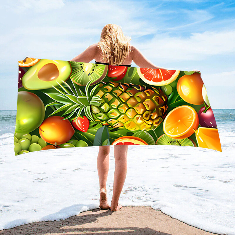 Tarpvalstybinis karštas išpardavimas spausdintas paplūdimio rankšluostis spalvingų vaisių pakrantės atostogų paplūdimio rankšluostis sugeriantis greitai džiūstantis rankšluostis