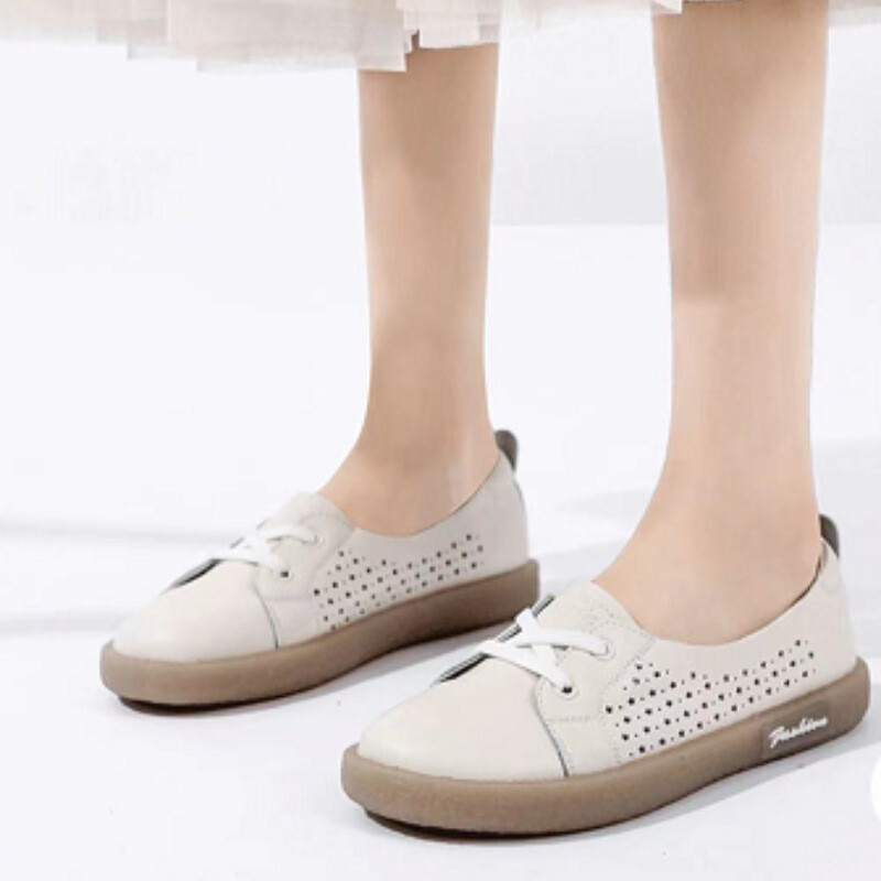 Bijele ženske cipele od prave kože 2025, nove univerzalne lazy cipele za proljeće i ljeto s mekim đonom za trudnice, casual jednostruke cipele s plitkim otvorom