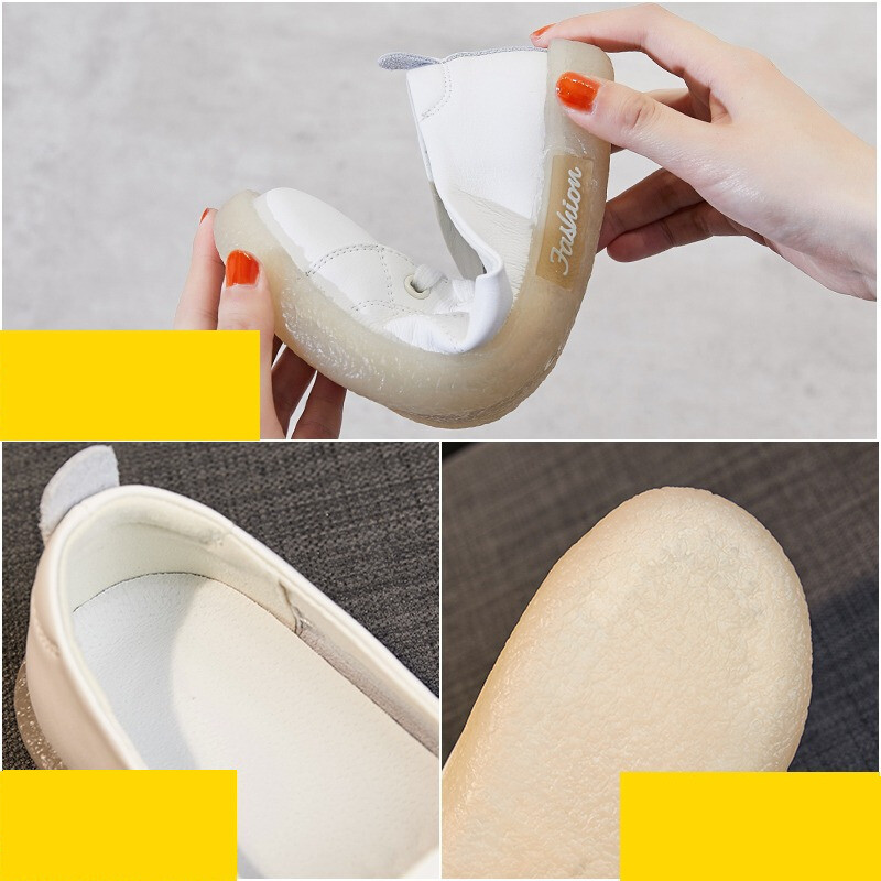 Bijele ženske cipele od prave kože 2025, nove univerzalne lazy cipele za proljeće i ljeto s mekim đonom za trudnice, casual jednostruke cipele s plitkim otvorom