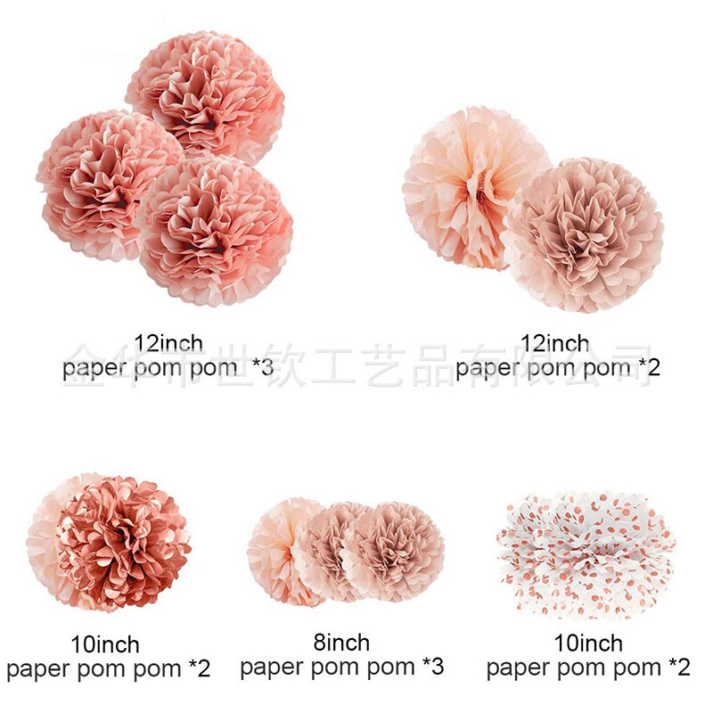 12 vnt rožinio aukso popieriniai gėlių rutuliai vestuvėms, gimtadieniui, vestuviniam dušui, mergvakariui, kūdikių dušo fono dekoravimui