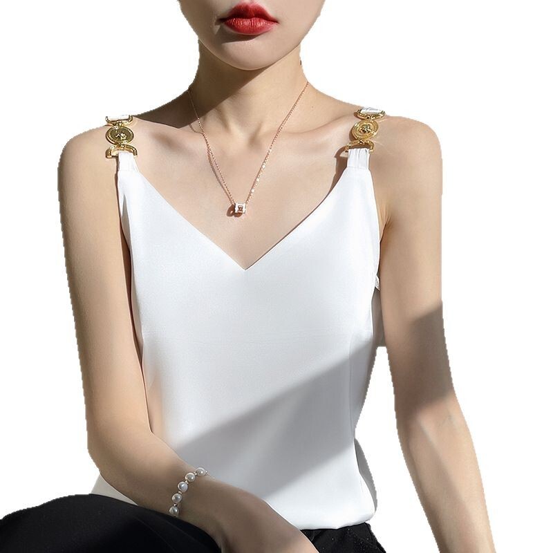 Camolă cu textura franceză pentru femei 2025, stil nou, satin acetat de vară la modă, top lejer