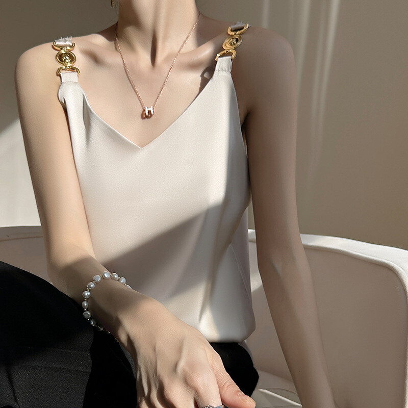 Camolă cu textura franceză pentru femei 2025, stil nou, satin acetat de vară la modă, top lejer