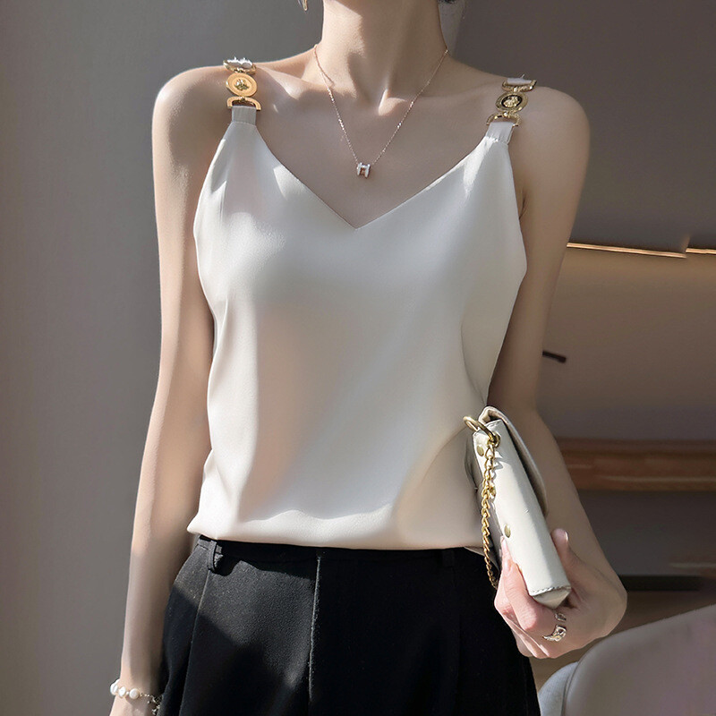 Camolă cu textura franceză pentru femei 2025, stil nou, satin acetat de vară la modă, top lejer