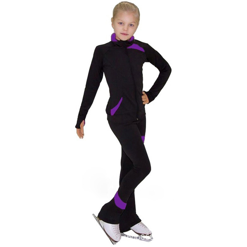 Bērnu pieaugušo daiļslidošanas kostīmi, jakas, bikses, melna plus samta 20 krāsas, ko izvēlēties no pielāgotiem maziem krāsu karogiem 01