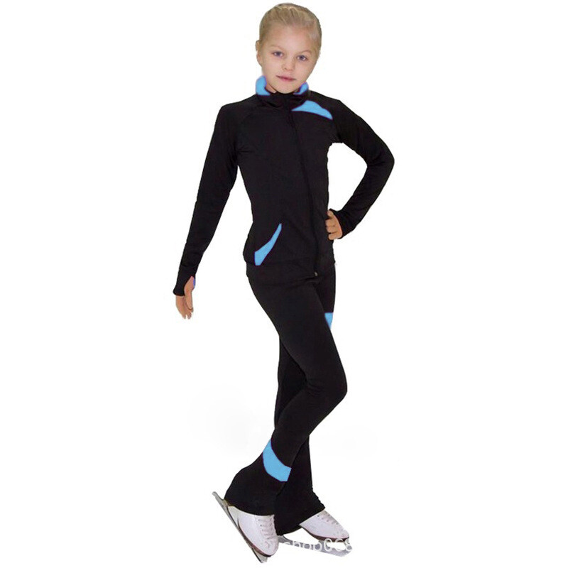 Bērnu pieaugušo daiļslidošanas kostīmi, jakas, bikses, melna plus samta 20 krāsas, ko izvēlēties no pielāgotiem maziem krāsu karogiem 01