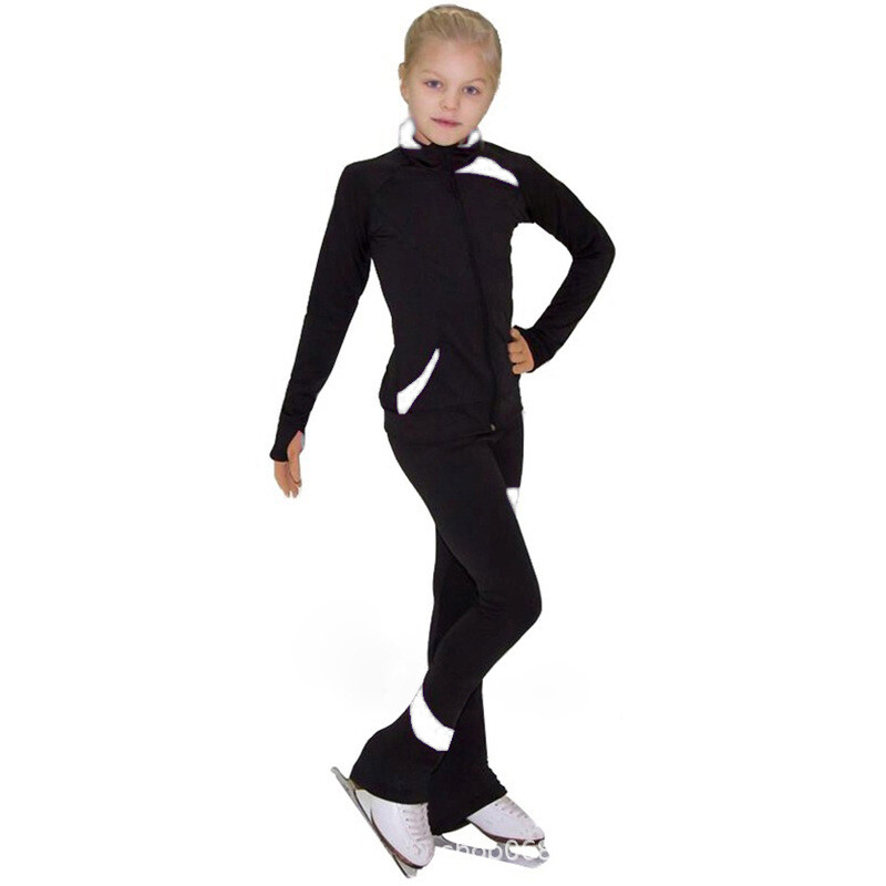 Bērnu pieaugušo daiļslidošanas kostīmi, jakas, bikses, melna plus samta 20 krāsas, ko izvēlēties no pielāgotiem maziem krāsu karogiem 01