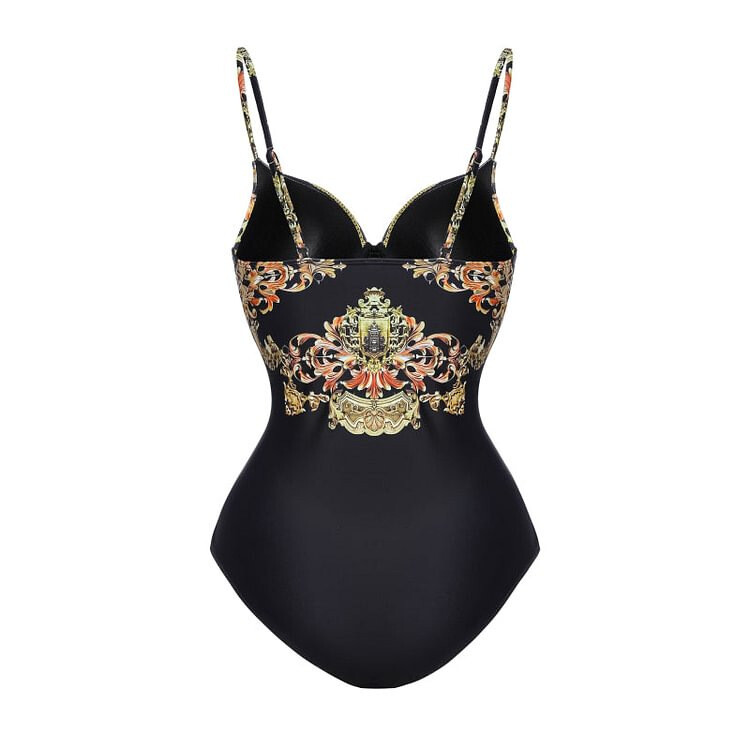 Moteriškas juodai aukso spalvos margintas maudymosi kostiumėlis, vientisas, 2024 m., naujas, užsienio prekyba, tarpvalstybinis, karštas pardavimas