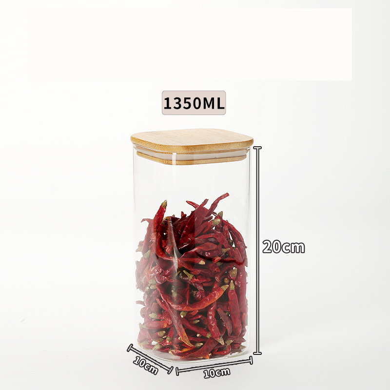 Kvadratinis stiklinis indas, sandarus stiklainis, skaidraus stiklo indas virtuvės dirbiniams laikyti arbatos grūdams laikyti