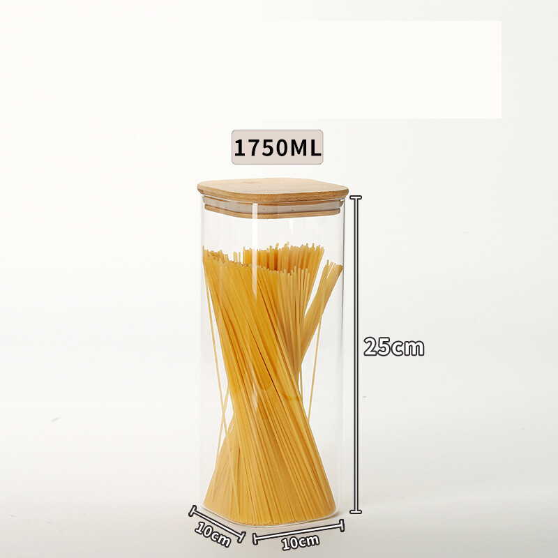 Kvadratinis stiklinis indas, sandarus stiklainis, skaidraus stiklo indas virtuvės dirbiniams laikyti arbatos grūdams laikyti