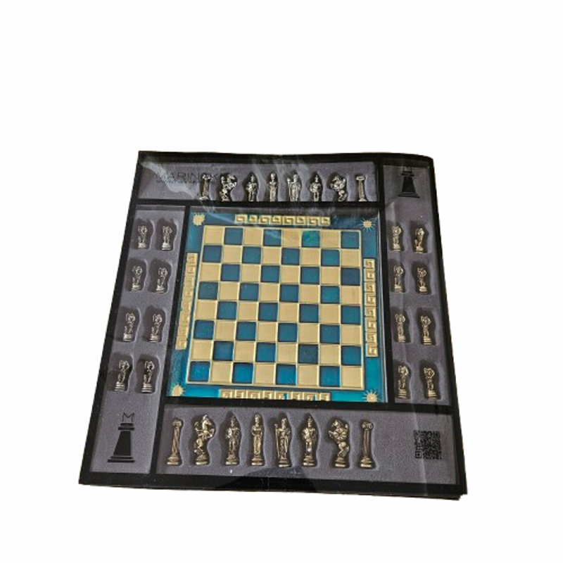 Шах Атласи, Метална дъска, метални фигури, Син, 15х15 см