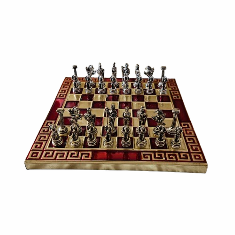 Шах Атласи, Метална дъска, метални фигури, Червен, 15х15 см