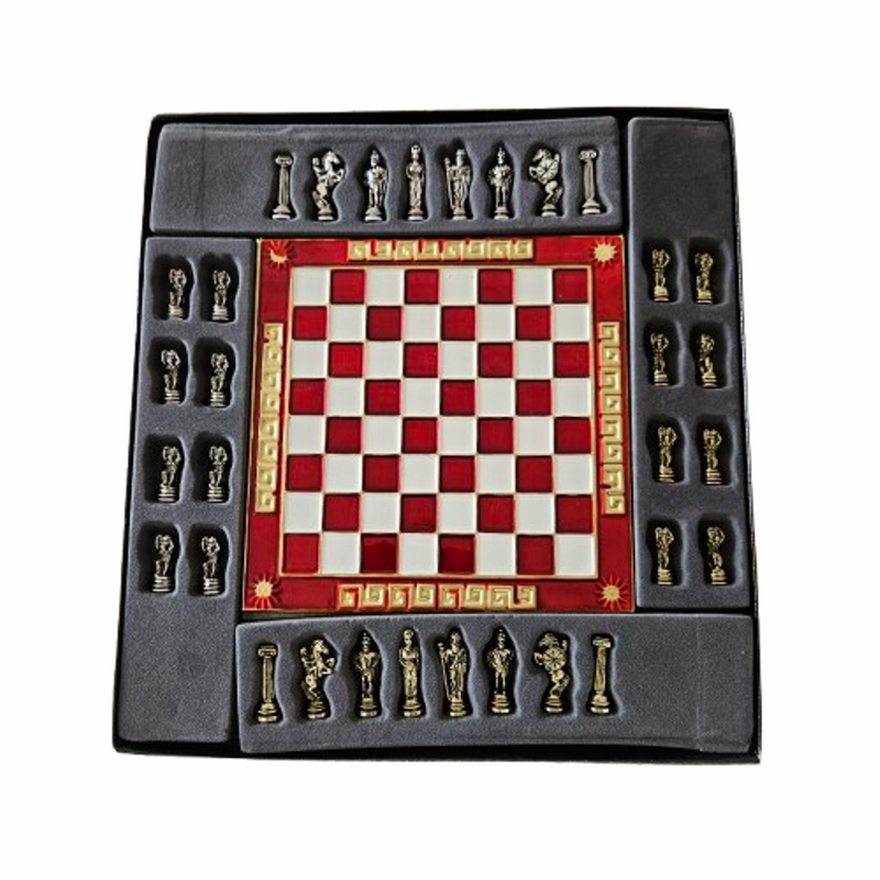 Шах Атласи, Метална дъска, метални фигури, Червен, 15х15 см