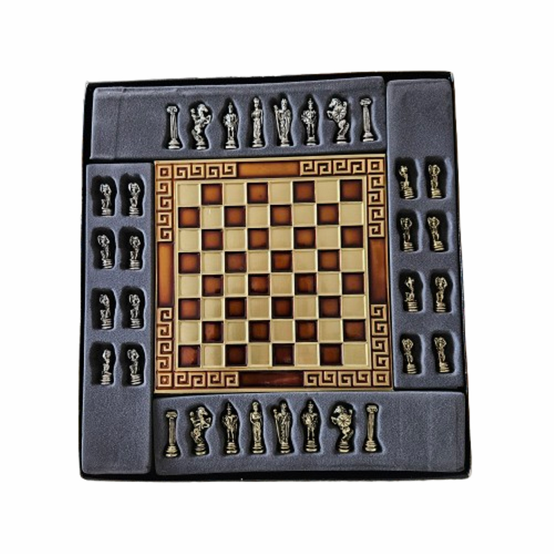 Шах Атласи, Метална дъска, метални фигури, Цвят карамел, 15х15 см