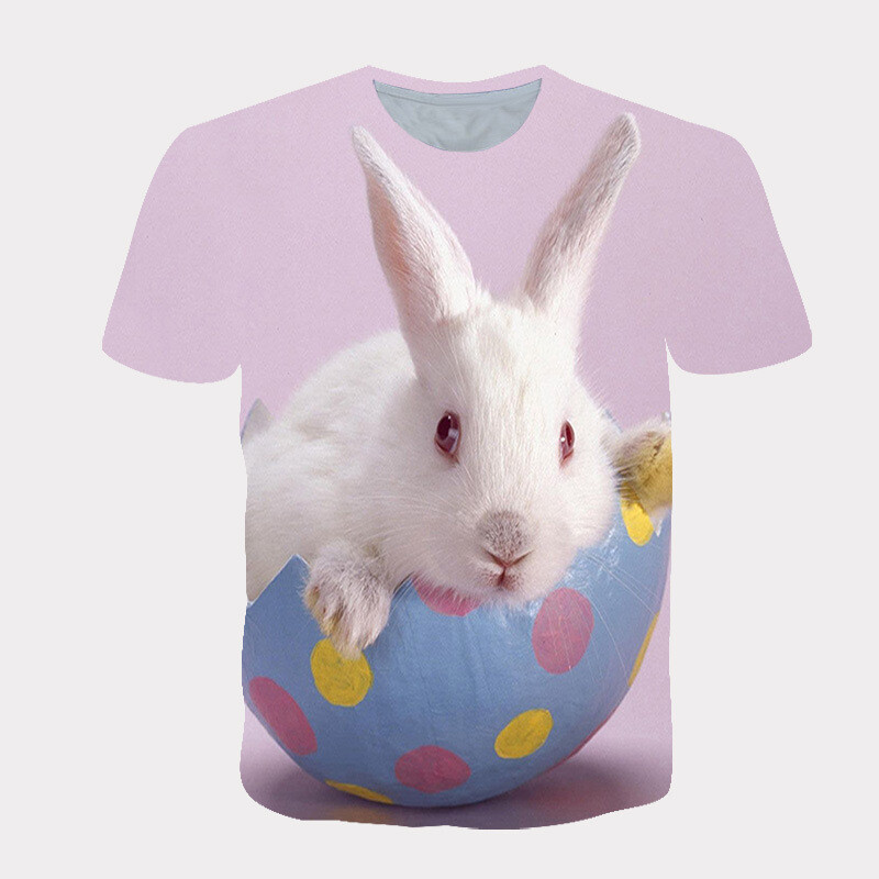 Užsienio prekyba vasaros naujos serijos triušis 3D skaitmeninis spausdinimas berniukų ir mergaičių vaikiški drabužiai sportiniai madingi laisvalaikio marškinėliai.