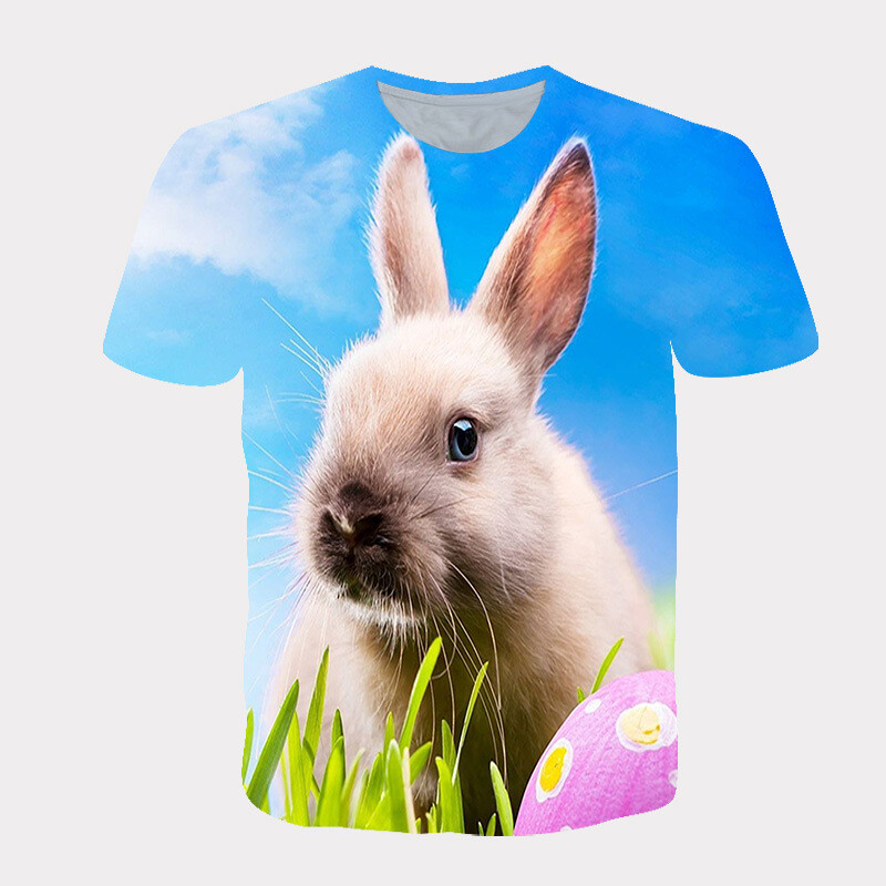 Užsienio prekyba vasaros naujos serijos triušis 3D skaitmeninis spausdinimas berniukų ir mergaičių vaikiški drabužiai sportiniai madingi laisvalaikio marškinėliai.