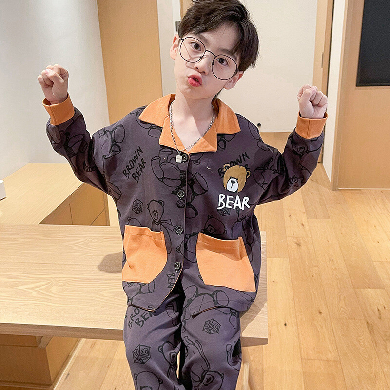 Vyriška medvilninė pižama ilgomis rankovėmis, pavasario ir rudens, berniukams ir paaugliams, medvilnė, 2024 m., nauji rudens namų drabužiai, kostiumas