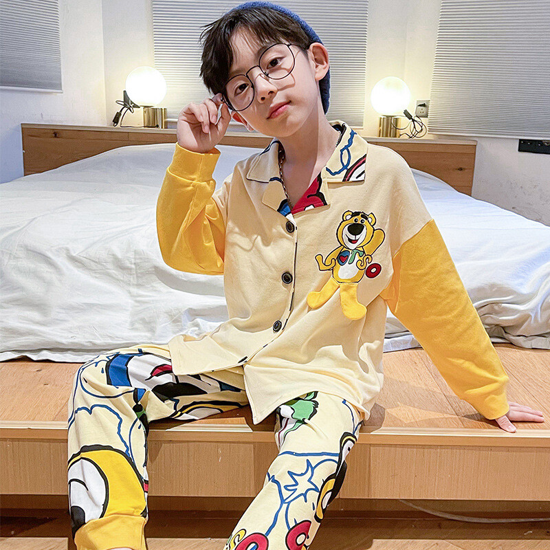 Vyriška medvilninė pižama ilgomis rankovėmis, pavasario ir rudens, berniukams ir paaugliams, medvilnė, 2024 m., nauji rudens namų drabužiai, kostiumas