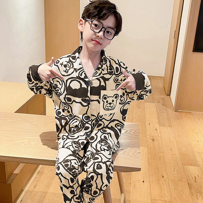 Vyriška medvilninė pižama ilgomis rankovėmis, pavasario ir rudens, berniukams ir paaugliams, medvilnė, 2024 m., nauji rudens namų drabužiai, kostiumas