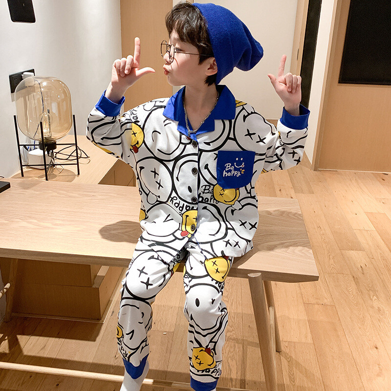 Vyriška medvilninė pižama ilgomis rankovėmis, pavasario ir rudens, berniukams ir paaugliams, medvilnė, 2024 m., nauji rudens namų drabužiai, kostiumas