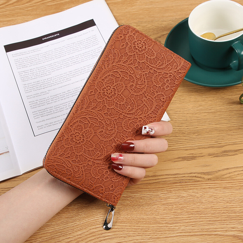 Új, határokon átnyúló trend, egyszínű, dombornyomott női egyhúzós pénztárca, PU cipzáras kis táskával és több kártyatartó rekesszel, női kézitáska raktáron