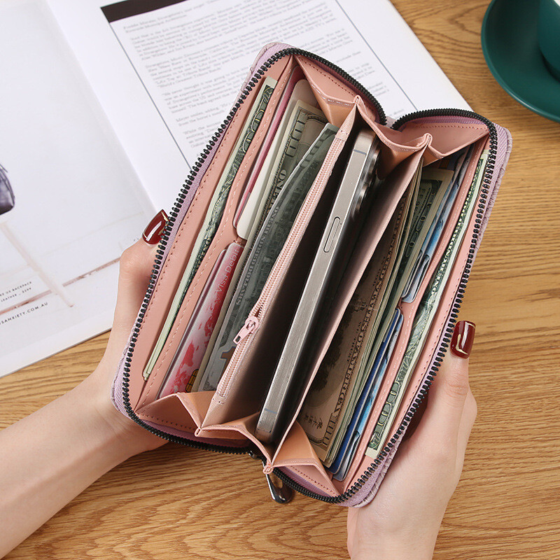 Új, határokon átnyúló trend, egyszínű, dombornyomott női egyhúzós pénztárca, PU cipzáras kis táskával és több kártyatartó rekesszel, női kézitáska raktáron
