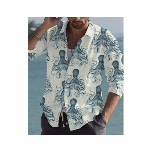 LXW tarpvalstybiniai 2022 m. Europos ir Amerikos nauji rudens vyriški ilgarankoviai marškiniai, didelio dydžio, viršutiniai, marginti batikos raštu