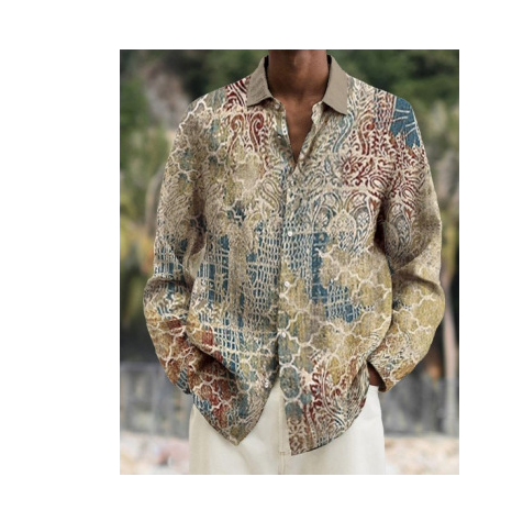 LXW tarpvalstybiniai 2022 m. Europos ir Amerikos nauji rudens vyriški ilgarankoviai marškiniai, didelio dydžio, viršutiniai, marginti batikos raštu