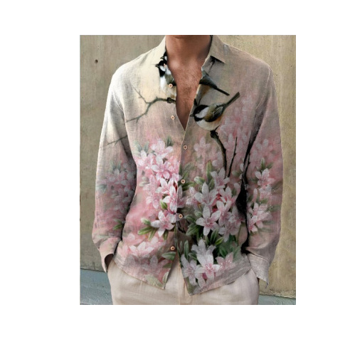 LXW tarpvalstybiniai 2022 m. Europos ir Amerikos nauji rudens vyriški ilgarankoviai marškiniai, didelio dydžio, viršutiniai, marginti batikos raštu