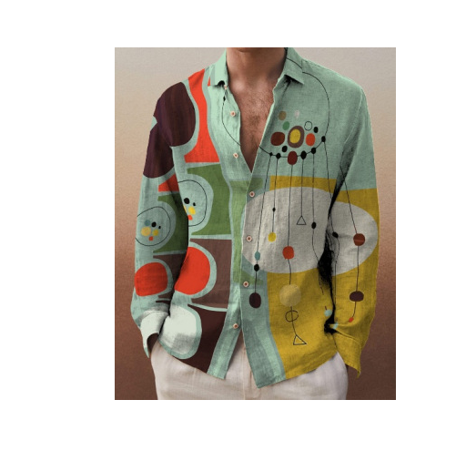 LXW tarpvalstybiniai 2022 m. Europos ir Amerikos nauji rudens vyriški ilgarankoviai marškiniai, didelio dydžio, viršutiniai, marginti batikos raštu