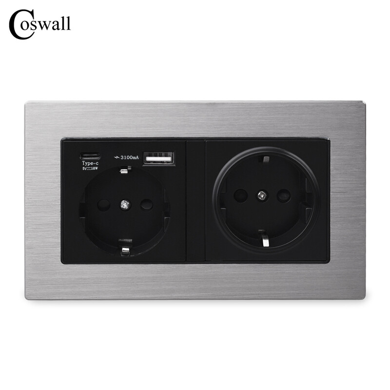 Aliuminio plokštė, vokiška europietiška C tipo sąsaja, 18 W 3000 mA, išmanusis sieninis lizdas su greito įkrovimo funkcija