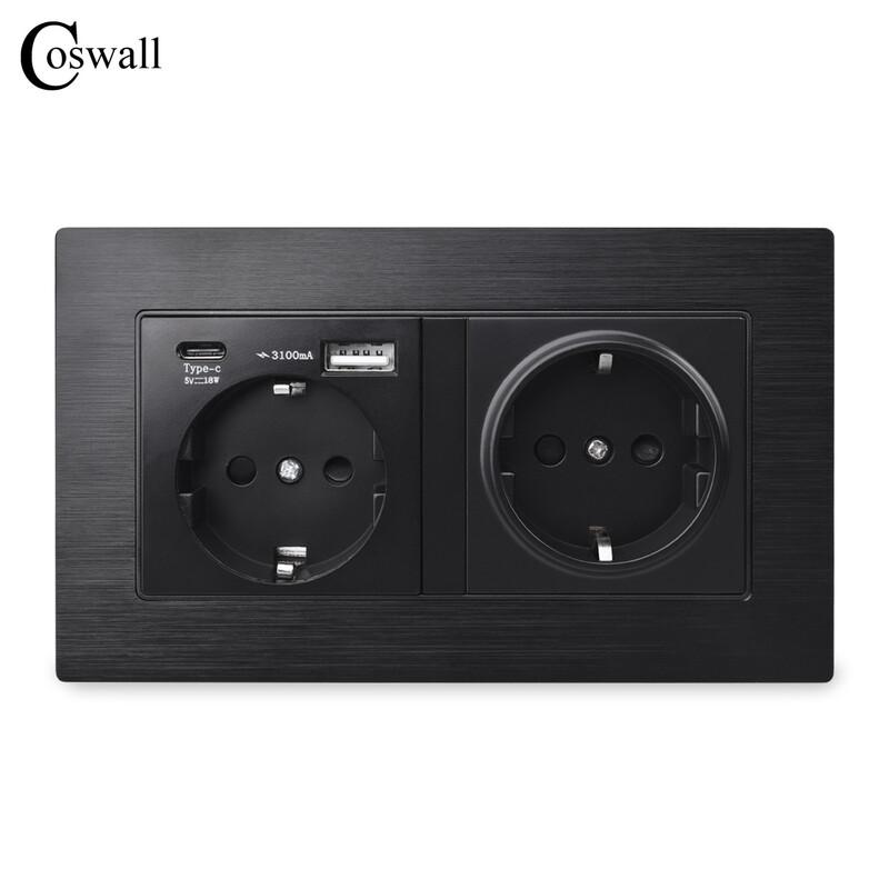 Aliuminio plokštė, vokiška europietiška C tipo sąsaja, 18 W 3000 mA, išmanusis sieninis lizdas su greito įkrovimo funkcija