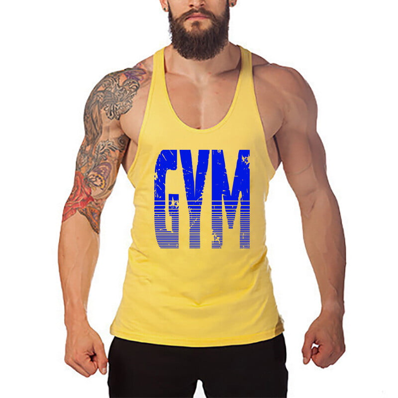 Top de fitness în formă de I pentru bărbați, top de alergare la modă fără mâneci, îmbrăcăminte sport lejeră