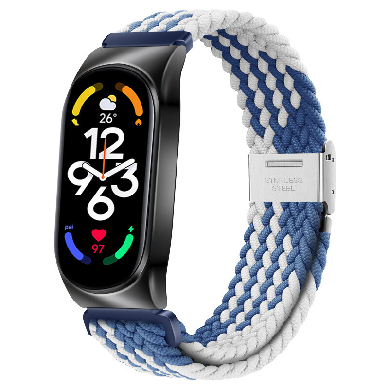 Tinka „Xiaomi Mi Band 8“, nailoninis dirželis, keičiama sagtis su nailoniniu riešo dirželiu ir įmontuotas nailoninis dirželis, skirtas „Xiaomi Mi Band 5/6/7“.