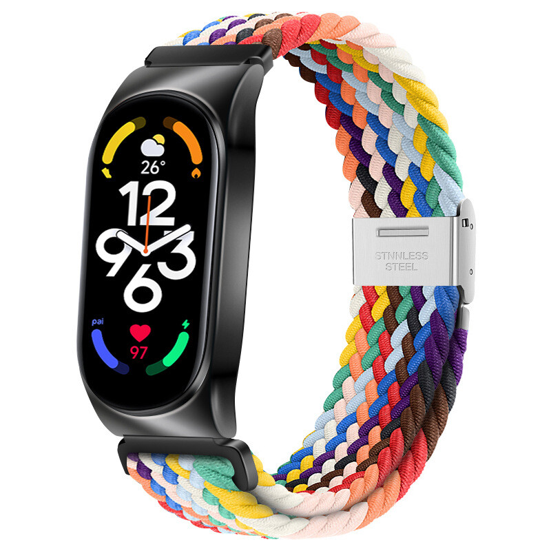 Tinka „Xiaomi Mi Band 8“, nailoninis dirželis, keičiama sagtis su nailoniniu riešo dirželiu ir įmontuotas nailoninis dirželis, skirtas „Xiaomi Mi Band 5/6/7“.