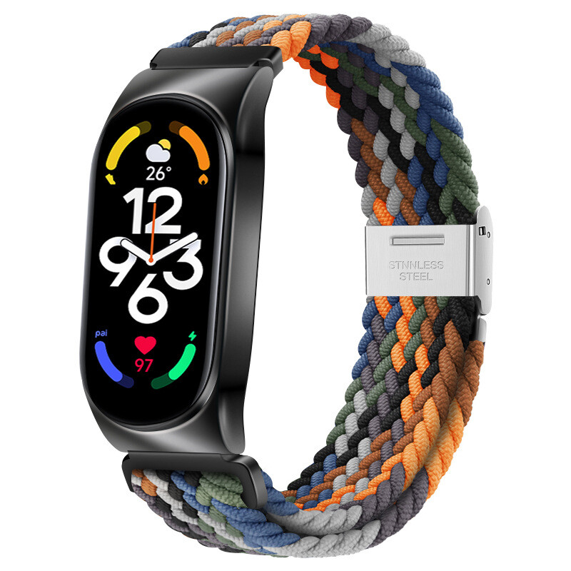 Tinka „Xiaomi Mi Band 8“, nailoninis dirželis, keičiama sagtis su nailoniniu riešo dirželiu ir įmontuotas nailoninis dirželis, skirtas „Xiaomi Mi Band 5/6/7“.