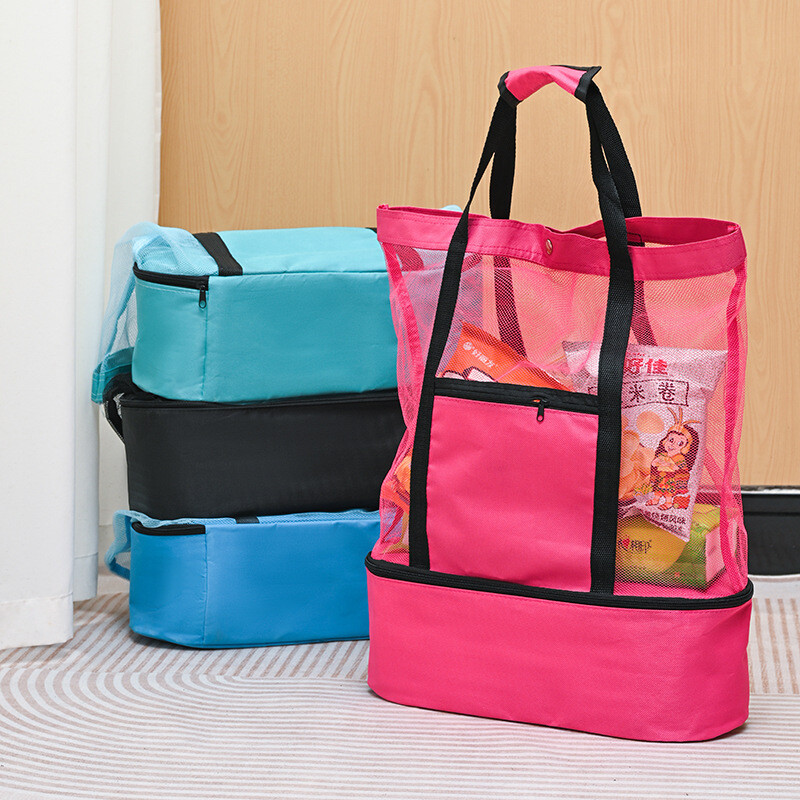 Naujas nešiojamas vieno peties izoliacinis krepšys, dvigubo sluoksnio pikniko krepšys, ledo krepšys vyrams ir moterims, sportinis kelioninis daiktų laikymo krepšys su tinkleliu