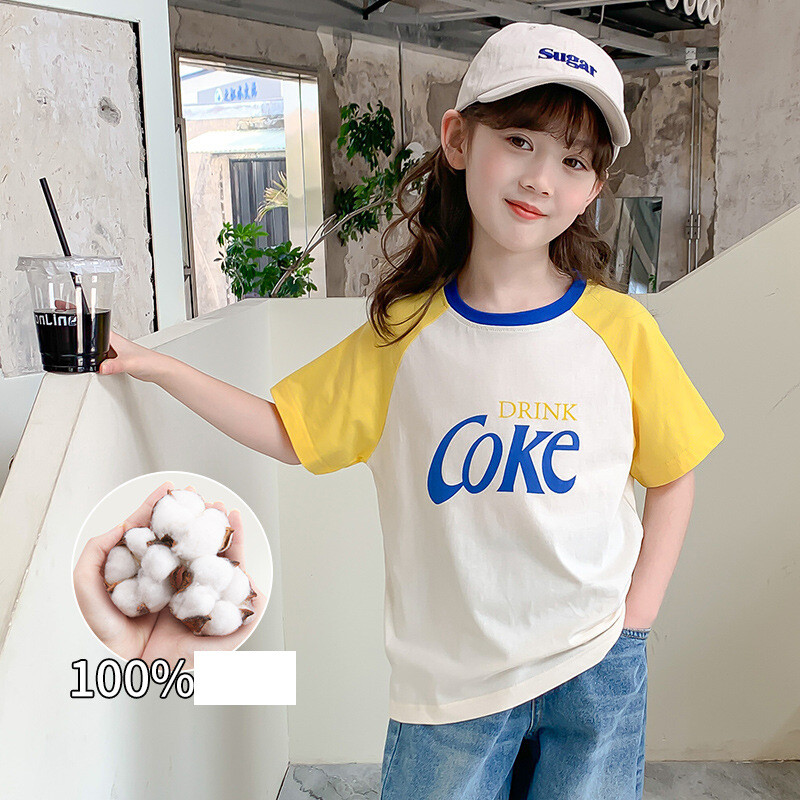 100 % medvilnės dryžuoti marškinėliai mergaitėms trumpomis rankovėmis, vasariniai vaikų drabužiai 2025 m., nauji mažo ir vidutinio dydžio vaikiški medvilniniai viršutiniai drabužiai urmu