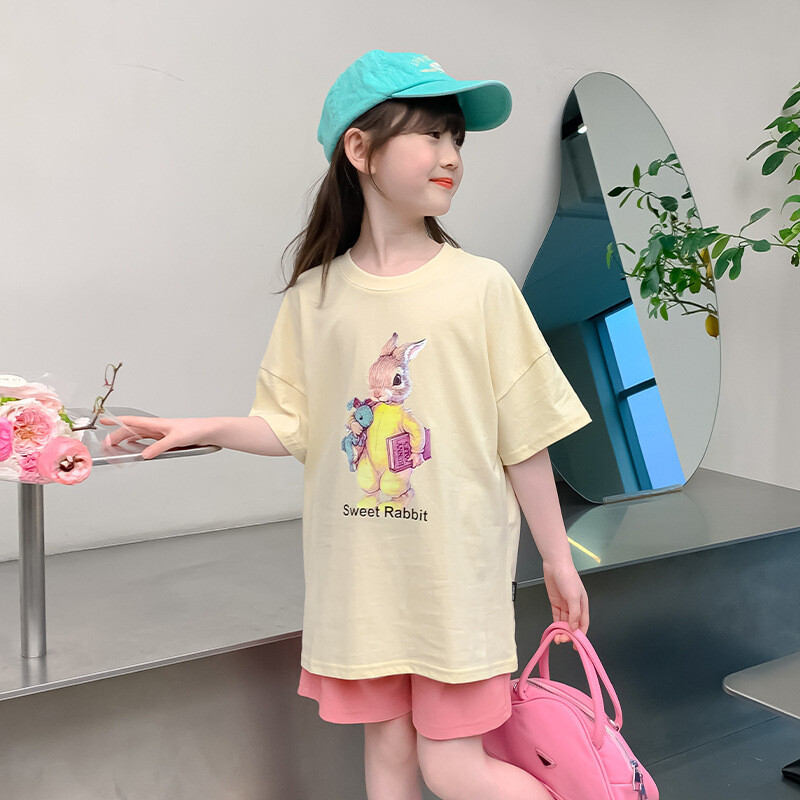 100 % medvilnės dryžuoti marškinėliai mergaitėms trumpomis rankovėmis, vasariniai vaikų drabužiai 2025 m., nauji mažo ir vidutinio dydžio vaikiški medvilniniai viršutiniai drabužiai urmu