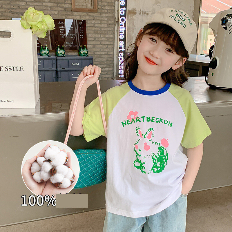 100 % medvilnės dryžuoti marškinėliai mergaitėms trumpomis rankovėmis, vasariniai vaikų drabužiai 2025 m., nauji mažo ir vidutinio dydžio vaikiški medvilniniai viršutiniai drabužiai urmu