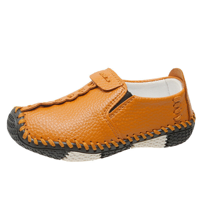 2023 Пролетни и есенни нови детски кожени обувки за момчета в британски стил с мека подметка, пришити ежедневни обувки без връзки