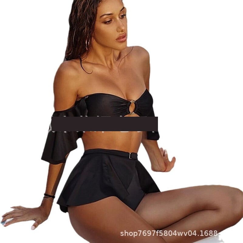 2024 m. europietiškas ir amerikietiškas, tarpvalstybinis, naujas trijų dalių, aukšto liemens bikinis, seksualus, vienspalvis, rauktas kojų maudymosi kostiumėlis