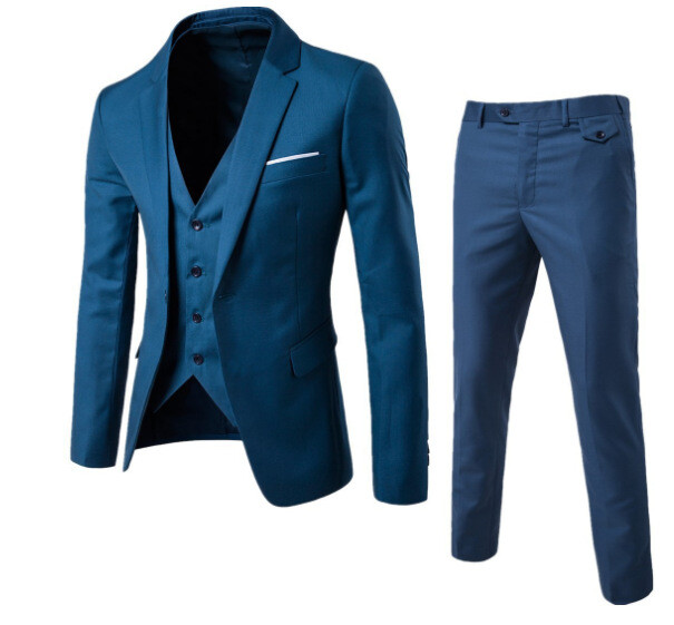 Korėjietiškas vienos sagos kostiumas, plonas laisvalaikio kostiumas, temperamentingas trijų dalių vyriškas kostiumas, jaunikis, pabrolys, vestuvės