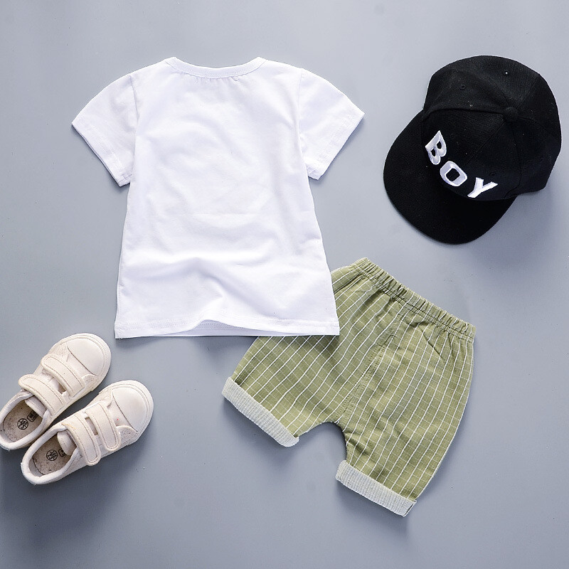 Vasariniai trumpų rankovių marškinėliai berniukams nuo 6 mėnesių iki 1-2-3-4 metų, dviejų dalių kostiumas su ryklio ir kūdikio ausytėmis.
