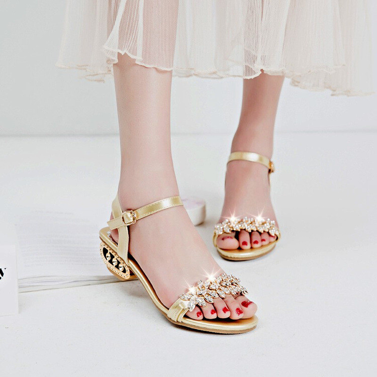 Καλοκαίρι 2024, διασυνοριακά, μεγάλο μέγεθος, νέα σανδάλια, μοντέρνα, χαριτωμένα, με κρύσταλλα, μοντέρνα γυναικεία παπούτσια με fish mouth, χοντρό τακούνι, σανδάλια από δέρμα μοσχαριού, γυναικεία σανδάλια