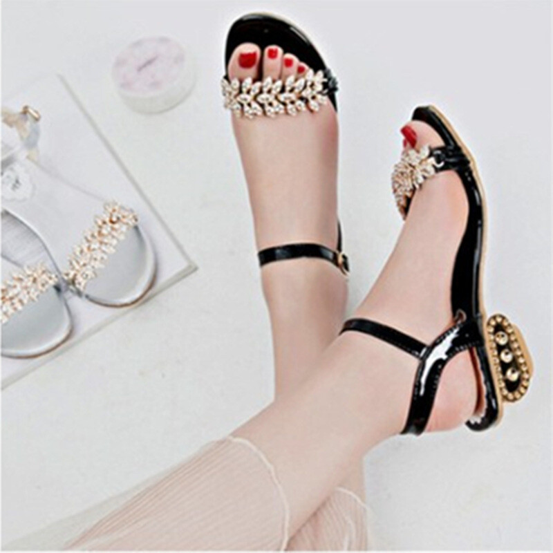 Καλοκαίρι 2024, διασυνοριακά, μεγάλο μέγεθος, νέα σανδάλια, μοντέρνα, χαριτωμένα, με κρύσταλλα, μοντέρνα γυναικεία παπούτσια με fish mouth, χοντρό τακούνι, σανδάλια από δέρμα μοσχαριού, γυναικεία σανδάλια