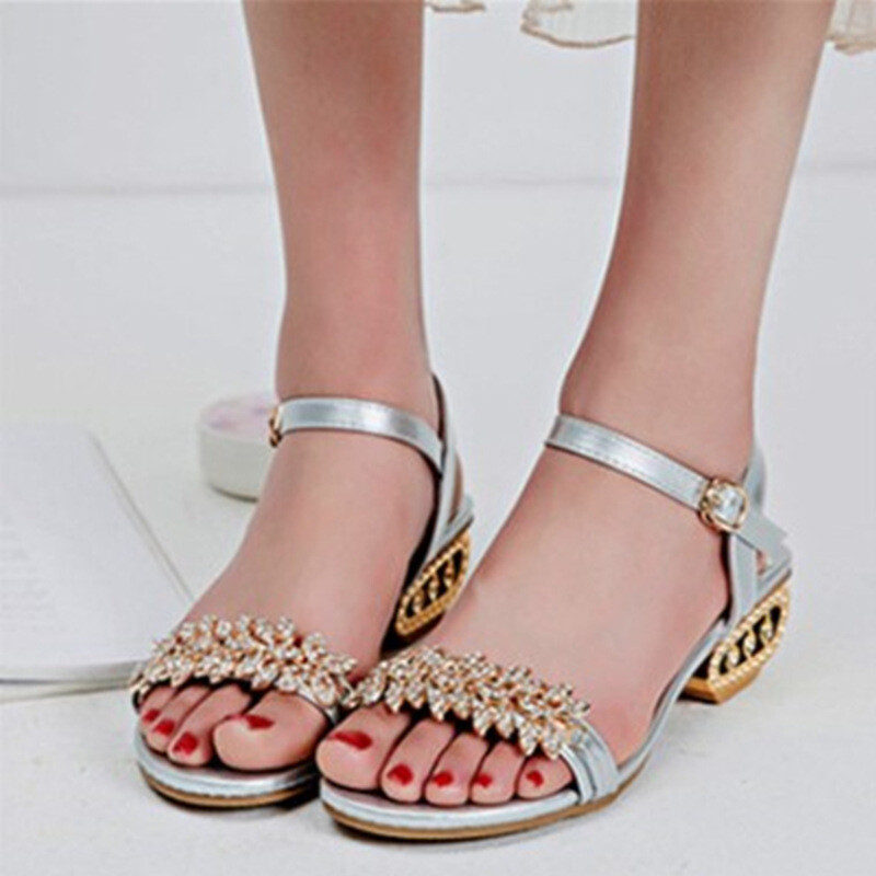 Καλοκαίρι 2024, διασυνοριακά, μεγάλο μέγεθος, νέα σανδάλια, μοντέρνα, χαριτωμένα, με κρύσταλλα, μοντέρνα γυναικεία παπούτσια με fish mouth, χοντρό τακούνι, σανδάλια από δέρμα μοσχαριού, γυναικεία σανδάλια